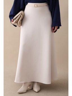 Kloş Beli Lastikli Scuba Beyaz Etek