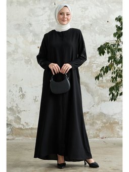 Kolları Yaprak İncili Siyah Ferace