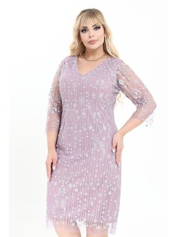 Büyük Beden Kısa Lila Abiye Elbise