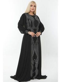 Büyük Beden Uzun Gümüş Abiye Elbise Siyah