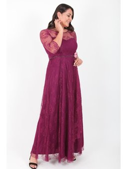 Büyük Beden Uzun Mürdüm Abiye Elbise