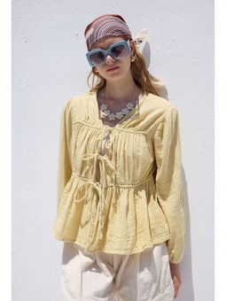 Bağlama Detaylı Müslin Soft Sarı Bluz
