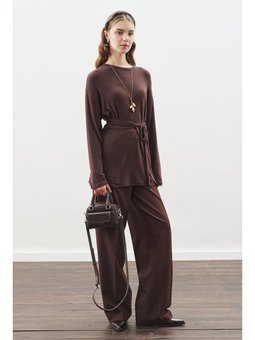 Beli Bağlama Tasarımlı Acı Kahve Bluz