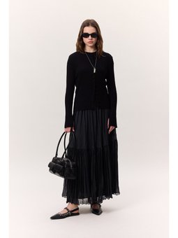 Crush Piliseli Uzun Lacivert Etek