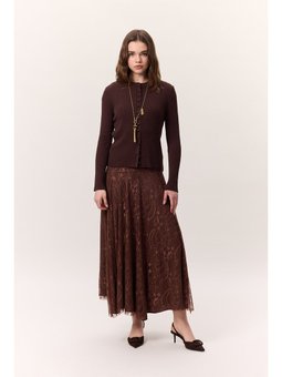 Dantelli Geniş Etek Kahverengi