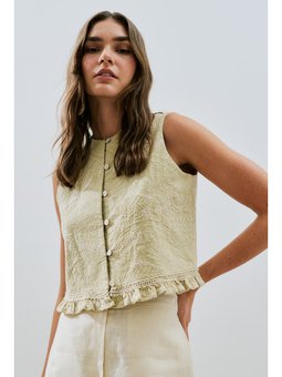 Dokulu Nakışlı Soft Yeşil Yelek