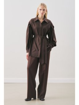 Geniş Kol Kemerli Acı Kahve Gömlek