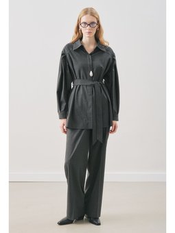 Geniş Kol Kemerli Antrasit Gömlek