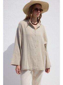 Geniş Kol Müslin Gömlek Kum