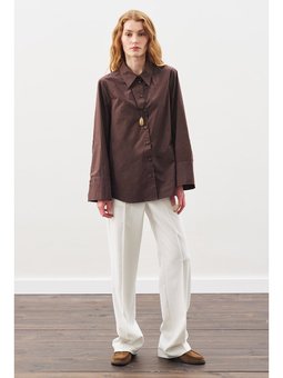 Geniş Manşetli Klasik Acı Kahve Gömlek
