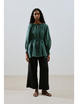 Geniş Manşetli Kuşaklı Yeşil Tunik