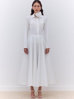 İncili Kloş Abiye Ekru Etek