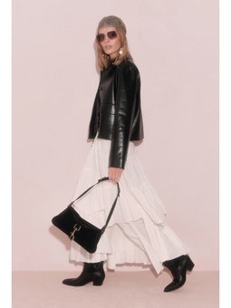 Katlı Boho Vual Ekru Etek