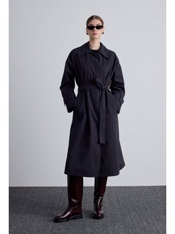 Kemerli Oversize Gabardin Lacivert Trençkot