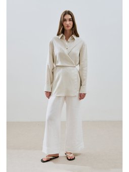 Keten Bağlama Detaylı Gömlek Taş