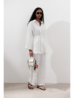 Keten Beli Bağlamalı Ekru Tunik