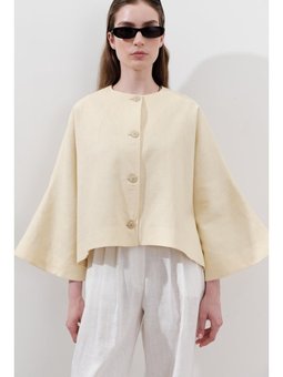 Keten Geniş Kollu Kısa Sarı Ceket