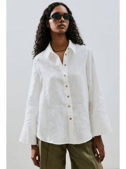 Keten Geniş Manşetli Ekru Gömlek