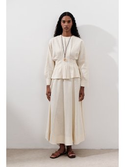 Keten Geniş Parçalı Vanilya Etek