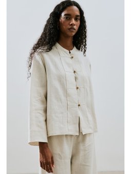 Keten Önden Düğmeli Gömlek Taş