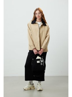 Kontrast Yakalı Gabardin Camel Ceket