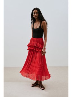 Mila Piliseli Katlı Kırmızı Etek