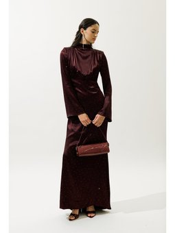 Mıla Taşlı Abiye Bordo Elbise