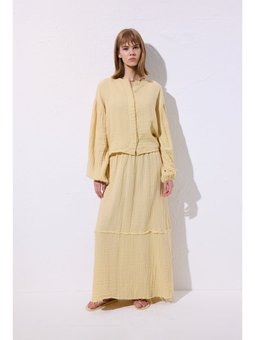 Müslin Katlı Geniş Sarı Etek