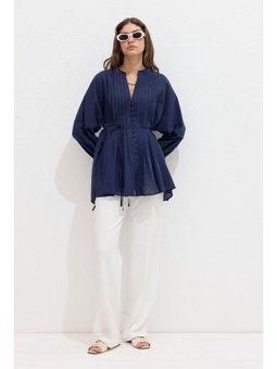 Nervür Detaylı Vual Lacivert Tunik