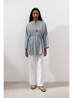 Nervürlü Geniş Kollu Mavi Tunik