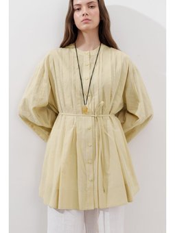 Nervürlü Geniş Kollu Sarı Tunik