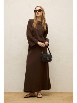 Pamuklu Geniş Kol Crop Acı Kahve Bluz