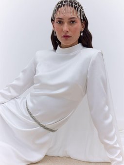 Pelerinli Abiye Ekru Elbise