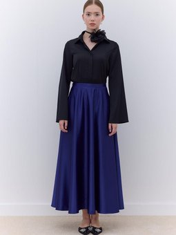 Saten Kloş Abiye Lacivert Etek
