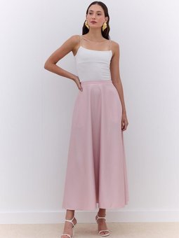 Saten Kloş Abiye Pudra Etek