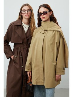 Stokholm Şal Detaylı Oversıze Yeşil Trençkot