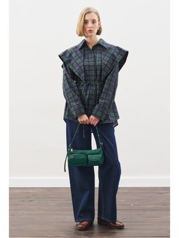 Üçgen Fularlı Oversıze Gömlek Ekose Lacivert