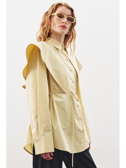 Üçgen Fularlı Oversıze Soft Sarı Gömlek