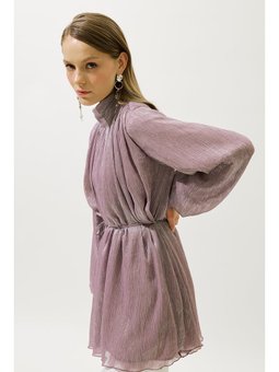 Volanlı Işıltılı Lila Tunik