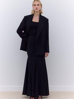 Volanlı Krep Abiye Siyah Etek