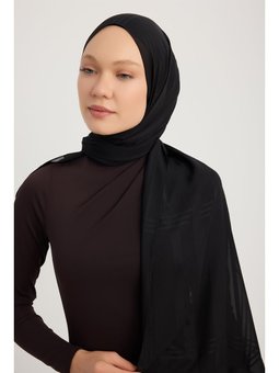 Jakarlı Ekose Şifon Siyah Şal 70x180cm