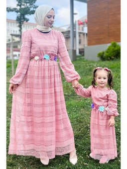 Dantelli Anne Pembe Elbise