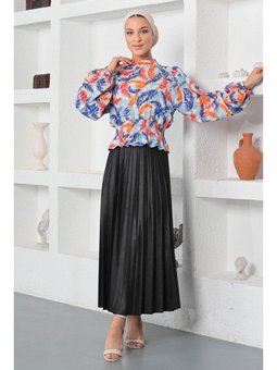 Desenli Lastikli Mavi Bluz