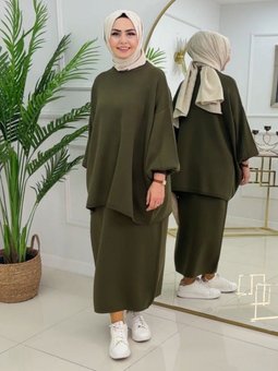 Triko Oversize Etekli Haki Takım