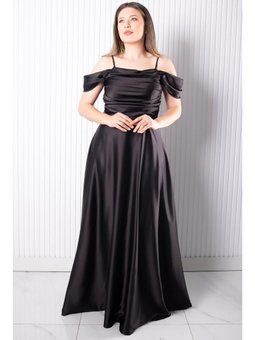 Askılı Saten Siyah Abiye Elbise