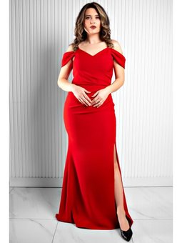 Krep Kumaş Askılı Kırmızı Abiye Elbise