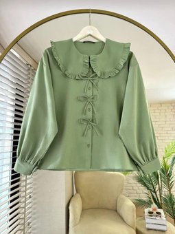 Poplin Kumaş Yaka Detaylı Fiyonklu Etek Üstü Gömlek