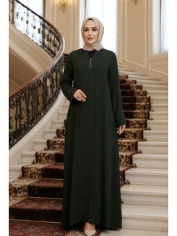 Boncuk İşlemeli Haki Ferace 29122hk