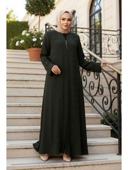 Boncuk İşlemeli Haki Ferace 29123hk