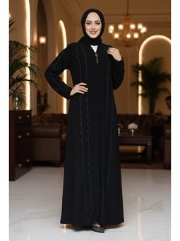 Boncuk İşlemeli Siyah Ferace 29113s